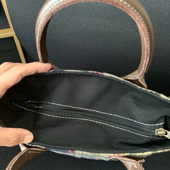 LL Bean Boat and Tote Bag Piaid with Leather Handles Mini Tote Vintage - Picture 7 of 13